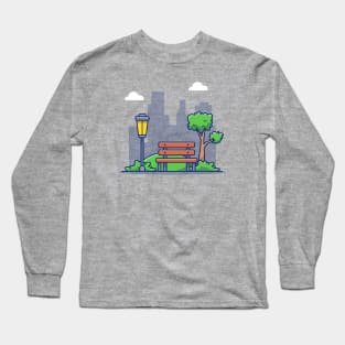 Park Bench And Lamp, Grass Long Sleeve T-Shirt